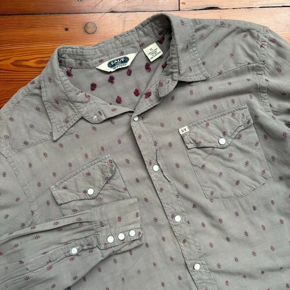 Salt Valley Western Pearl Snap Shirt Men's Size XL Gray Cowboy